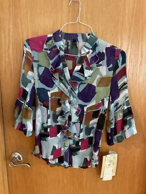 Lapis геометрический гофрированный на пуговицах Топ/блузка ~ 3/4 рукав ~ женщин M ~ новый - Изображение 1 из 4
