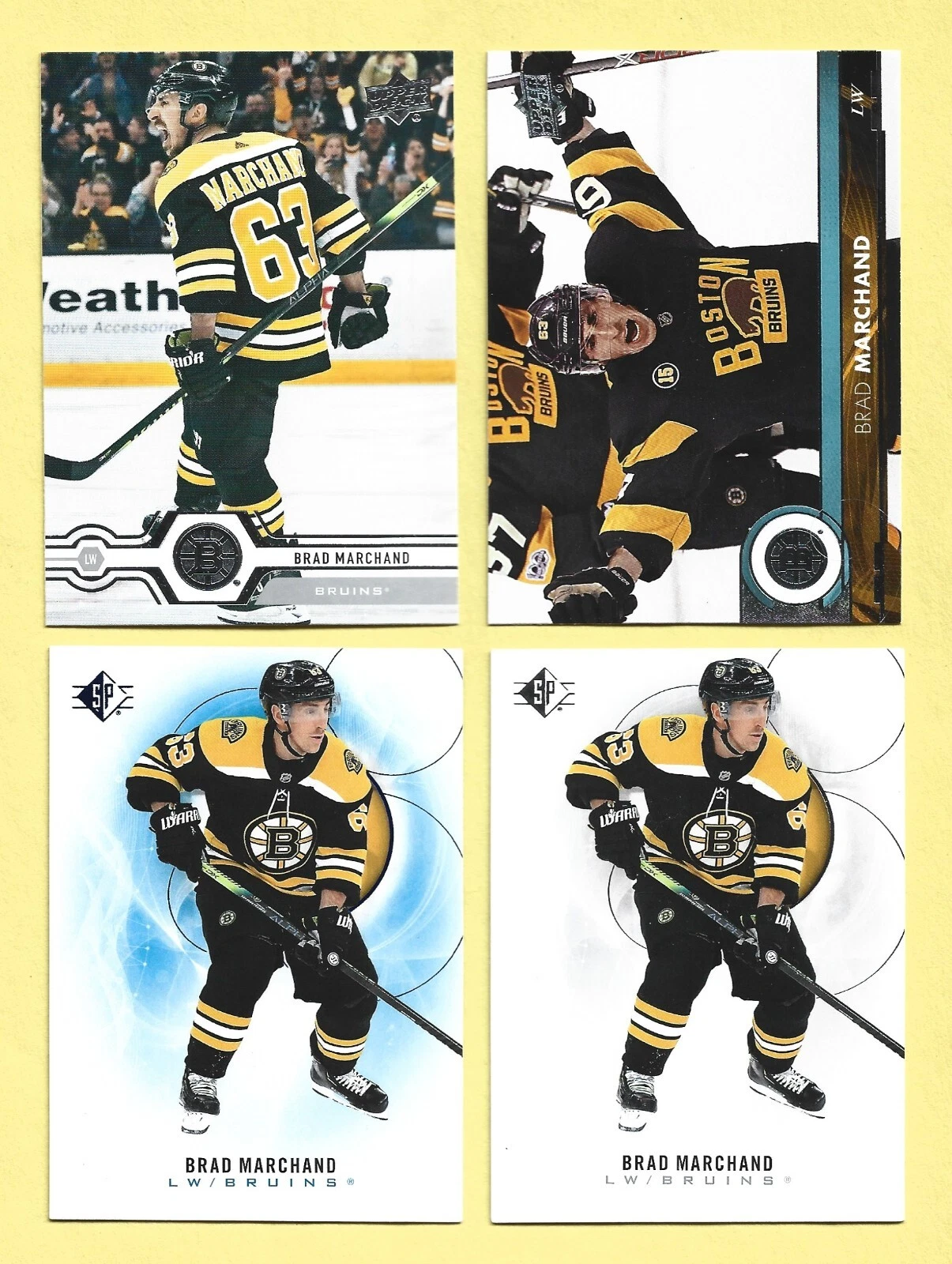 Brad Marchand Boston Bruins 4 Card Lot with 2020-21 SP BLUE Parallel Card