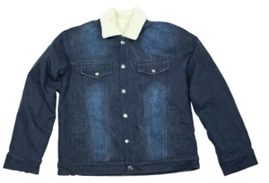 Jeansjacke gefüttert Denim Herren Jacke Dunkelblau Teddyfutter Einzelstück Gr. L - Bild 1 von 3