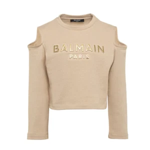 Balmain Girl's Cut-Off Shoulder Sweatshirt Beige [BS4A10-Z0001-124] - Picture 1 of 2