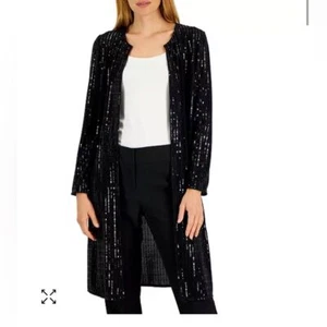 NEW Fixed-Sequin Collarless Duster Medium Jacket - Picture 1 of 4