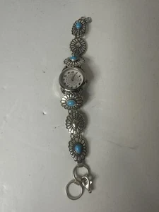 Vintage Southwest Traditions Concho 925 Sterling Silber Türkis Armband Uhr - Bild 1 von 4