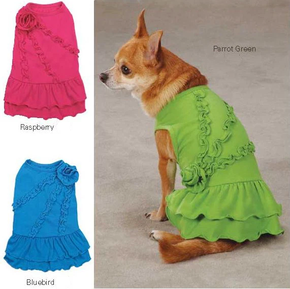 Rosette Ruffle Dog Dress Zack & Zoey pink green blue dresses