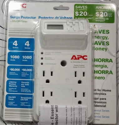 APC 4-Outlet Wall Surge Protector with Timer-Controlled Outlets, On/Off, P4GC - Image 1 of 4