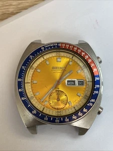 SEIKO 6139-6002 Automatic Chronograph POGUE Yellow Dial Watch Men's Vintage - Picture 1 of 3