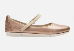 Clarks Tri Axis Rose Gold Metallic Leather Ballet Mary Jane pump shoes 5 UK New - Picture 1 of 13