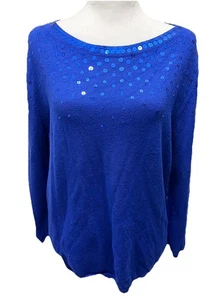 Ruby Rd Sweater Womens XL Blue Embellished Sequins Holiday Party Office Boatneck - Picture 1 of 10