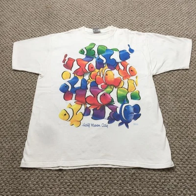 Camisa de Peces Estampada Completa De Colección Para Hombres Grande Blanca Colorida Camisa Delfín Co Años 90 Foto 1 de 4