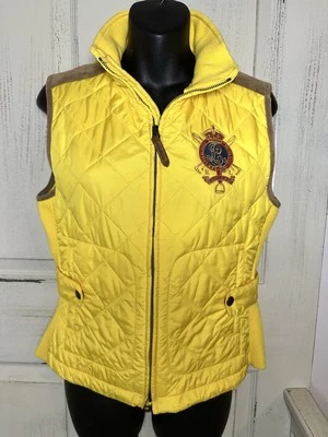 Polo Ralph Lauren Yellow Womens Suede Trimmed Equestrian Quilted Crest Vest Sz M - Image 1 of 4