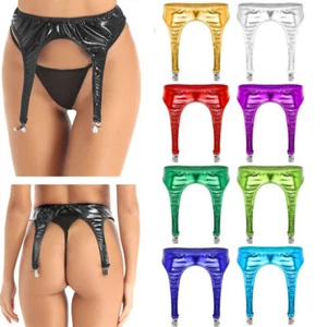 Womens Garter Belt Suspender Wet Look Duck-Mouth Clips for Thigh High Stockings - Picture 1 of 60