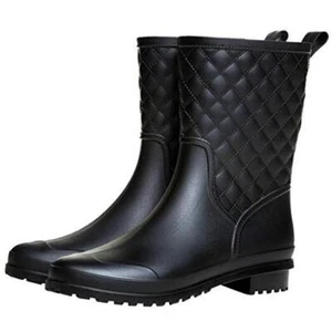 Women's Mid Calf Rain Boots Waterproof Rubber Booties Garden Shoes 8.5 Black - Picture 1 of 7