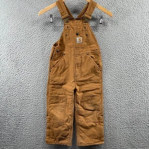 Carhartt Overalls Boys Size 4 Beige Brown Canvas Double Knee Farm Barn Bibs * - Picture 1 of 16