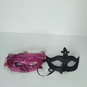 Black Pink Lot Of 2 Glitter Masquerade Mask Party Prom Mardi Gras Halloween - Picture 1 of 4