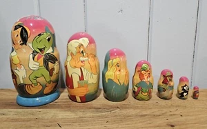 Handpainted Pinnochio Russian Nesting Dolls Set Of 7 Signed - Picture 1 of 19