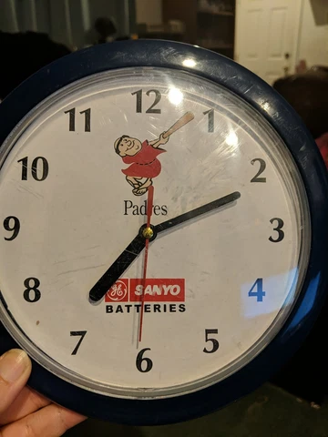 San Diego Padres Clock Padre w/ Bat Sanyo Batteries Promotional 8 inch Cover