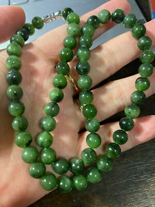 NEW 42.8g HIGHEND*RARE*8MM GORGEOUS 17-18" HETIAN GREEN JADE稀有天然和田玉碧玉 NECKLACE - Picture 1 of 2