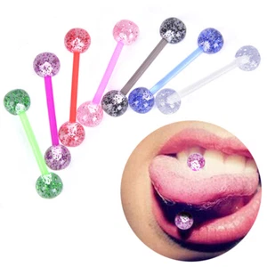 8PCS/Set Colorful Glitters Acrylic Barbell Ball Tongue Rings Piercing Jew_sh - Picture 1 of 6