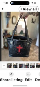 Genuine Leather And Stingray Cross Purse Tote Chrome Crosses Handbag Hearts - Picture 1 of 10