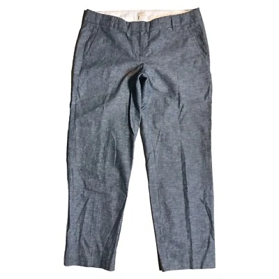 Pantalones al tobillo J Crew de lino 8 para mujer gris jaspeado frente plano estilo F2092 cremallera frontal Foto 1 de 4