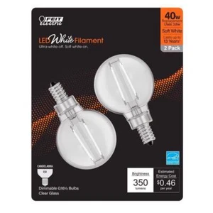 Feit G16.5 E12 Candelabra Filament LED Bulb Soft White 40W Equivalence - 2 Pack - Picture 1 of 1