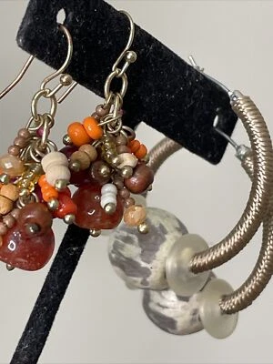 Lote Pendientes Semilla Cuentas Marrón Crema Madera con Hilo Envoltura Aros Naranja Rosa  Foto 1 de 4