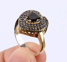 TURKISH SIMULATED ONYX .925 SILVER & BRONZE RING SIZE 8 #14195