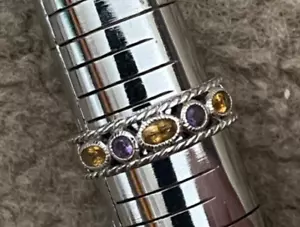 JUDITH RIPKA STERLING SILVER CITRINE & AMETHYST BAND RING Size 10 - Picture 1 of 5