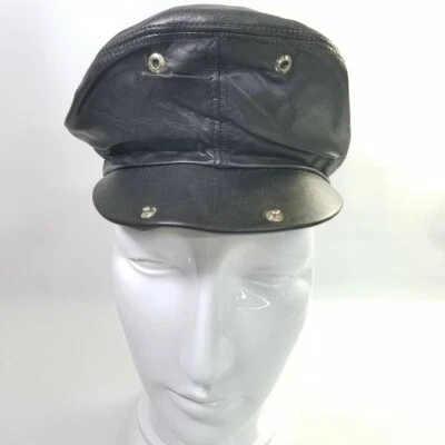 Byrnes & Baker Sombrero de Newsboy de Cuero Negro Gorra de Conducción con Broches de Presión Talla Mediana Foto 1 de 4