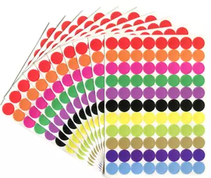 880 Pcs Assorted Circle Colour Code Round Sticker Label Dots Spots coloured 10mm - Picture 1 of 2