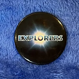 EXPLORERS Movie Theater Pin Button 2.25” River Phoenix Hawke Paramount 1985 VTG - Picture 1 of 3