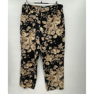 Pantalones florales de lino Lauren Ralph Lauren para mujer talla 14 negros beige Foto 1 de 4