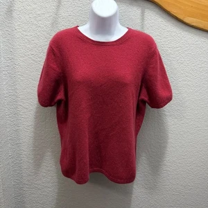 TALORA Women's Red Crew Neck Short Sleeve 100% Cashmere Sweater Size L - Picture 1 of 10