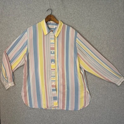 Blusa vintage Da-Rue California para mujer 16 botones rayas pastel etiqueta de papel Foto 1 de 4