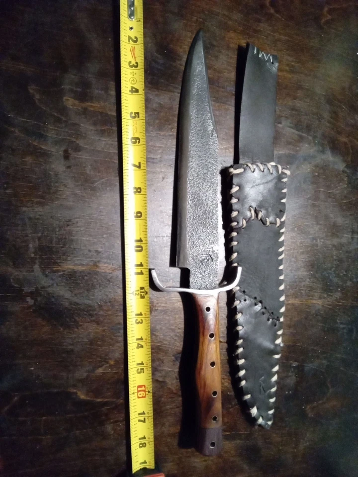 Custom Handmade in the USA wood Handled Bowie Knife With Leather Sheath - Image 1 of 4