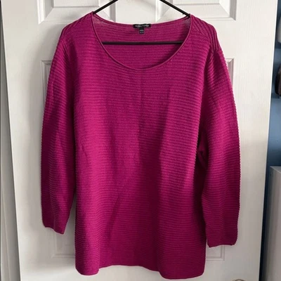 Blusa Pullover Top Eileen Fisher Acanalada Lino Orgánico Algodón Talla XL Foto 1 de 4