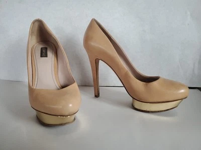 Zapatos de salón vintage Joan And David talla 6 M MUESTRA dorado tostado tacón alto plataforma 5" Foto 1 de 4