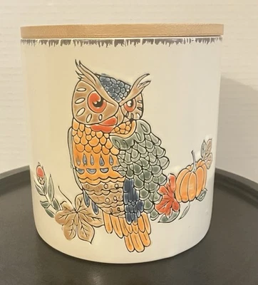 Spectrum Designz Bote Cerámico Búho 5" con Tapa de Madera Nuevo Foto 1 de 4