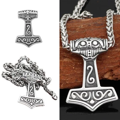 Mens Small Viking Thors Hammer Necklace Stainless Steel Jewellery - Image 1 of 4
