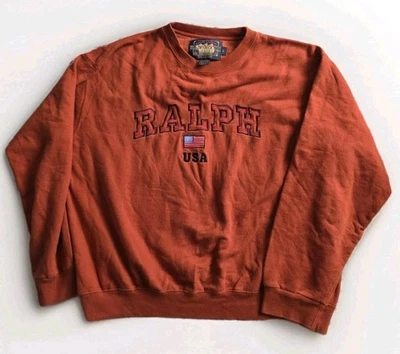 Sudadera De Colección Ralph Lauren Chaps Ralph Bandera Americana EE. UU. Grande Naranja Foto 1 de 4