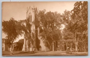 Ornate Gothic Revival Church with Tall Spire & Pinnacles, Real Picture Postcard - Picture 1 of 2