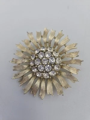 Vintage Lisner Gold Tone Rhinestones Sunflower Sunburst Flower Brooch - Image 1 of 4