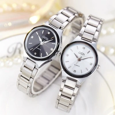 Waterproof Stylish Stainless Steel Black White Crystal Women's Quartz Watches Foto 1 de 4