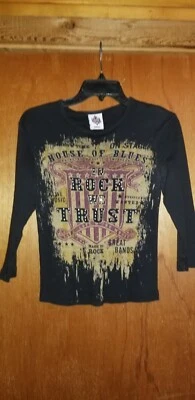 house of blues vintage womens small long sleeve jersey t shirt - Изображение 1 из 4