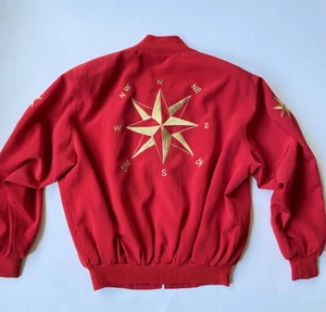Monaliza Vintage Embroidered Stars Anchor Bomber Sz L Red Gold Padded Shoulder - Picture 1 of 7