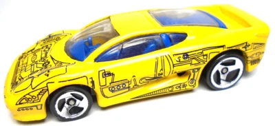 Hot Wheels Jaguar XJ220 1992 amarillo 1:64 diecast coche de 3" con negro y azul Foto 1 de 4