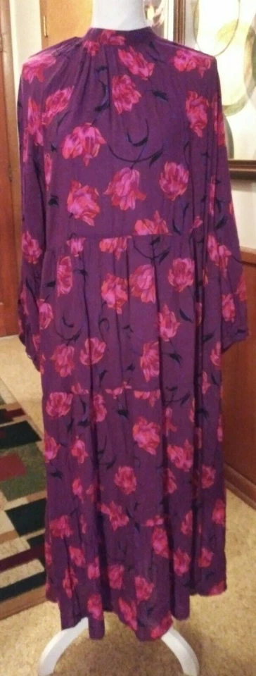 a Day Womens Floral Maxi Dress Size Large Prairie Style Long Sleeve