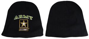 U.S. Army Star (Green Army Letters) Black Embroidered Beanie Skull Cap Hat