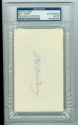 William Bill Terry Autographed Index Card PSA/DNA Slabbed Cut auto - Image 1 of 2
