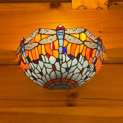 Tiffany Wall Light Dragonfly Style Handcrafted Stained Glass Uplighter Lamp - Image 1 of 4