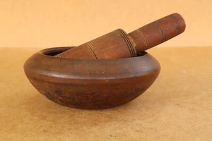 Antique Primitive Wooden Bowl Plate Pounder Pestle Farmhouse Rustic about 1940's - Picture 1 of 11